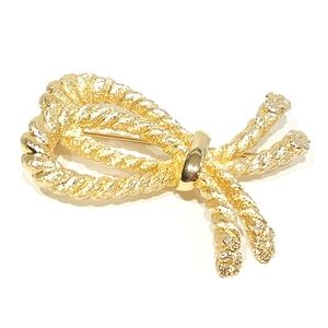 Christian Dior Vintage Gold Tone Rope Bow Ribbon Brooch Pin 1980s